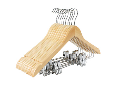 Natural Wooden Suit Hangers with Adjustable Metal Clips