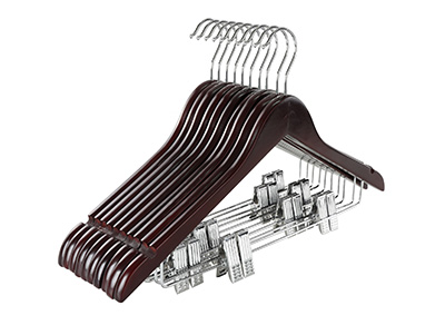 Cherry Wooden Suit Hangers with Adjustable Metal Clips